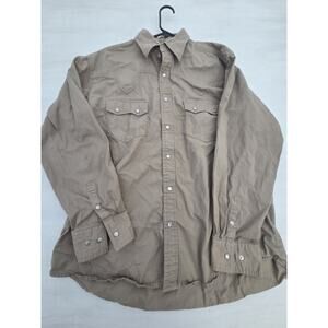 Vintage Express Rider Pearl Snap Shirt Mens XL Beige Long Sleeve Western Cowboy
